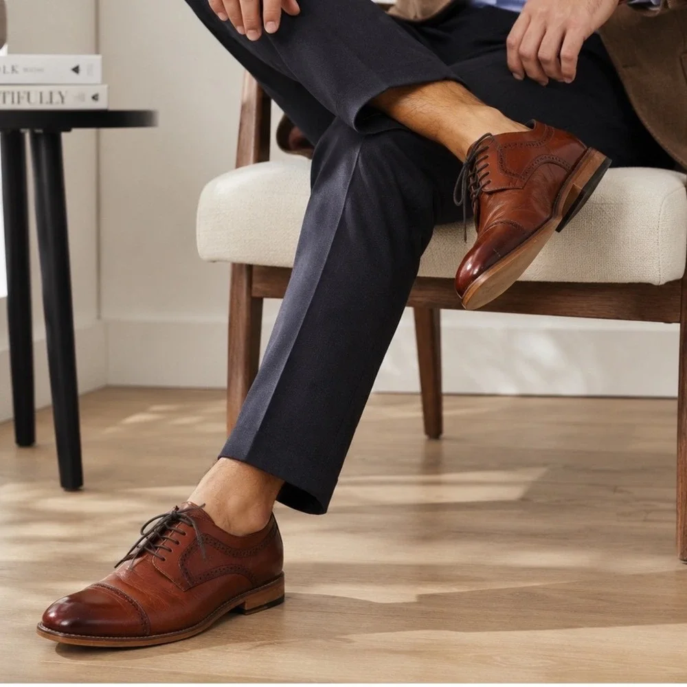 Stacy Adams Oxford Shoes Old Money Business Professional Mens 9.5 Cognac Leather